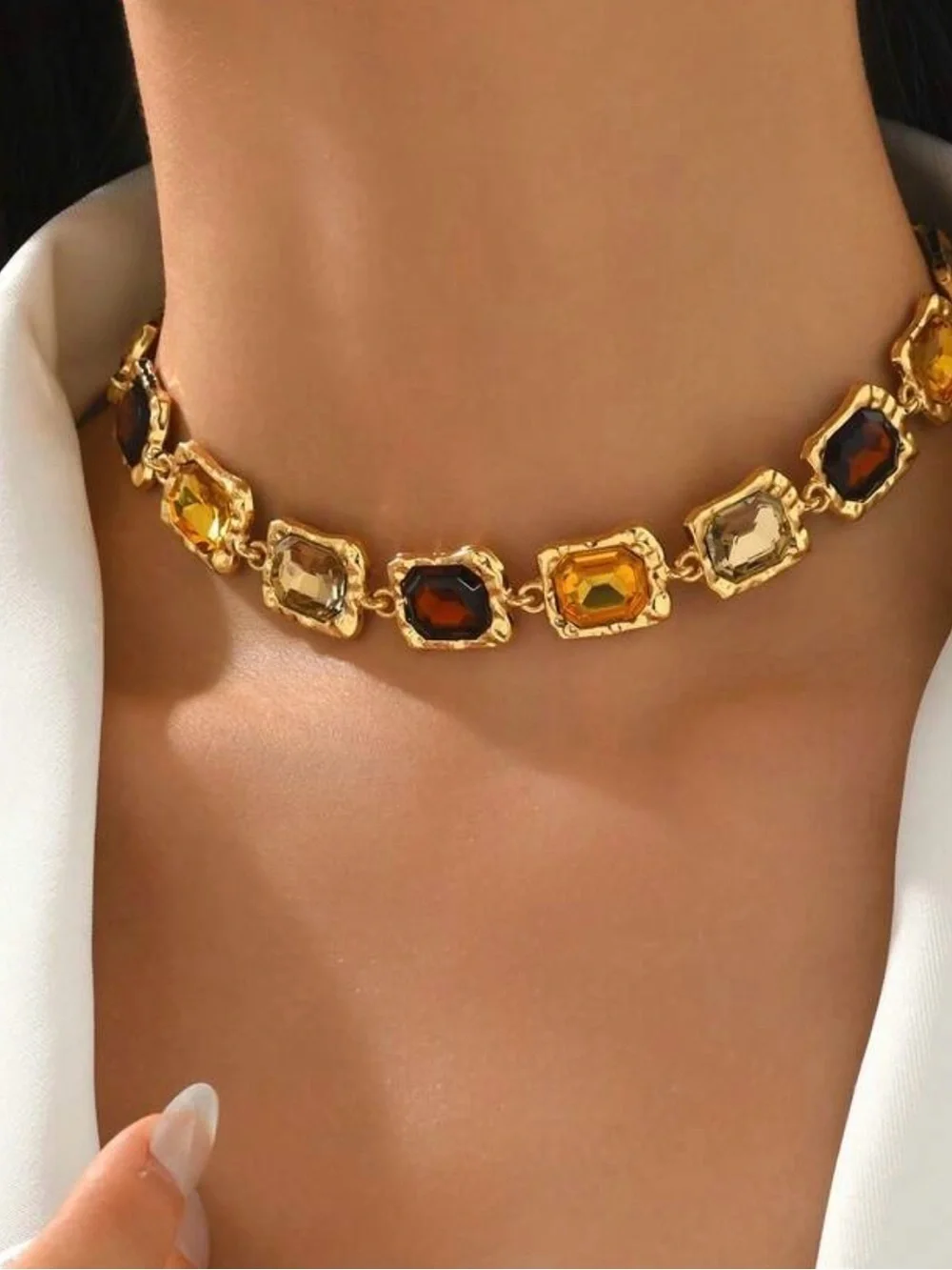 Vintage-Inspired Multicolor Crystal Statement Bracelet – Gold Tone